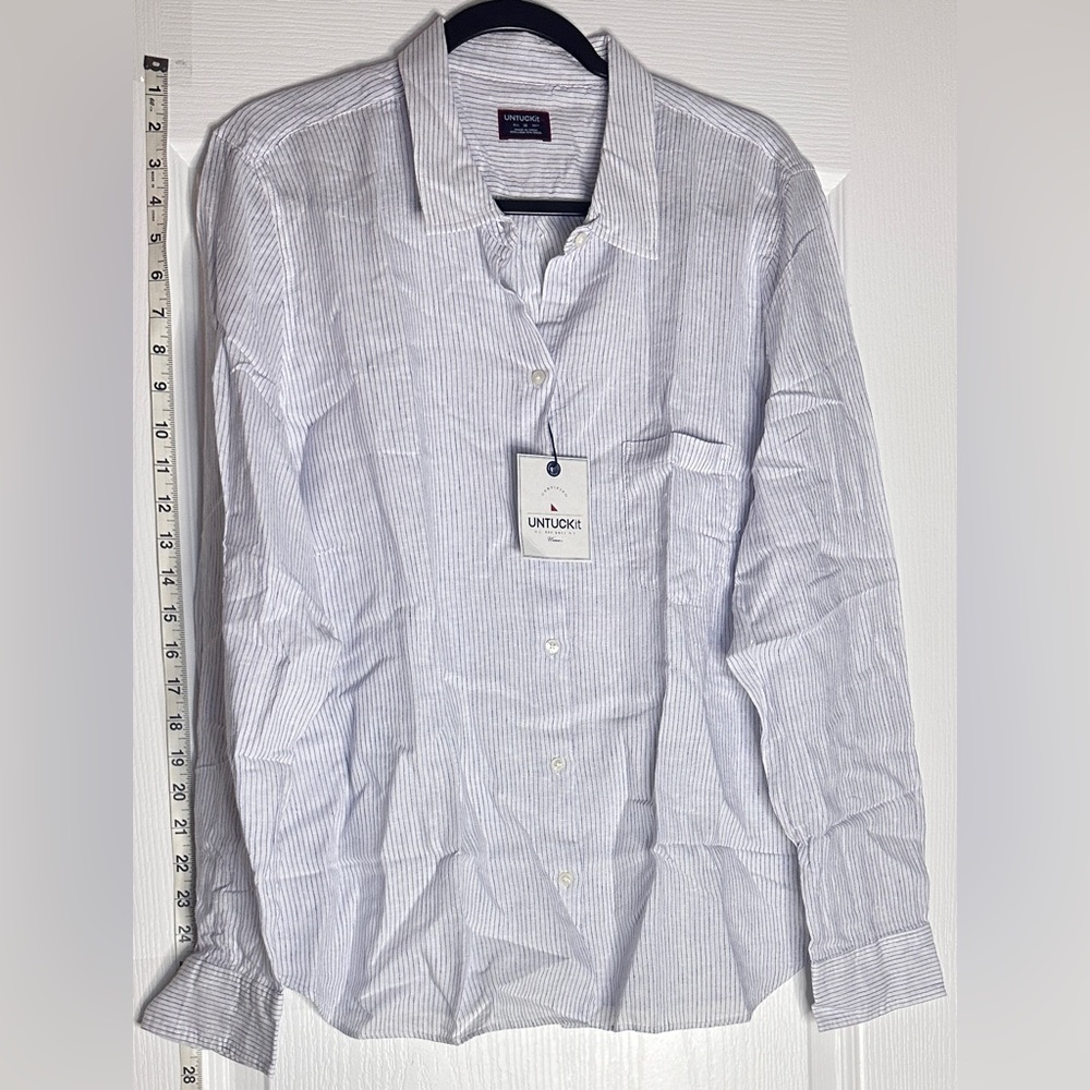 UNTUCKit Women's Blue and White Striped Button Down Shirt, Size 16